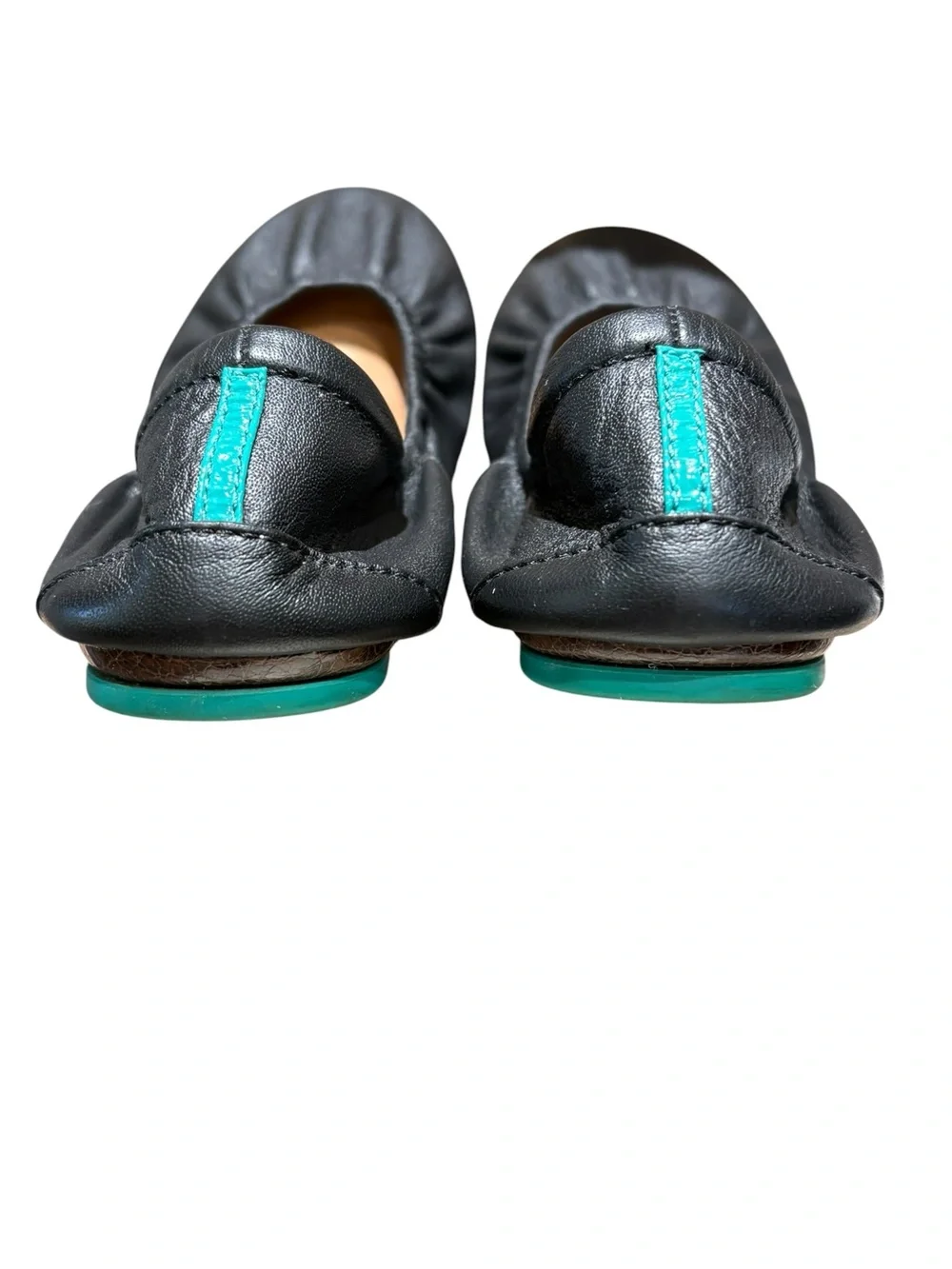 Tieks Black Leather Ballet Flats with Teal Trim Size 9 - Picture 3 of 7